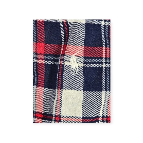 Polo Ralph Lauren Robe L/XL Plaid Flannel Long Sleeve Belted Red White Navy - Picture 3 of 9